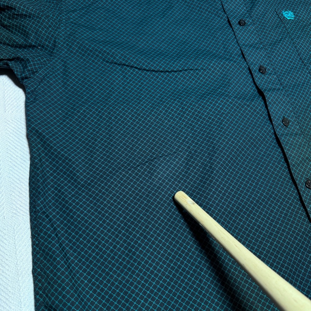 Cinch Button Up Shirt Mens Large Western Geometric Diamond Print Teal Black - Picture 3 of 11
